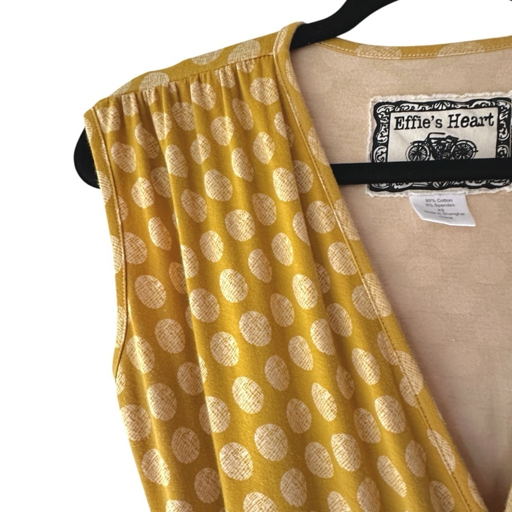 EFFIE’S HEART | NWOT POLKA DOT WRAP DRESS COTTON STRETCH SLEEVELESS YELLOW | XS - Picture 3 of 10